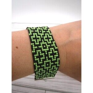 Loom Beaded Bracelet Black & Mint Green